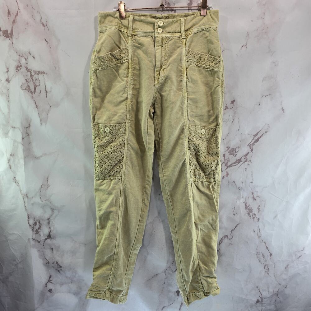 Sundance Pants Women 4 X 29 Yellow Linen High Rise Tapered Trouser Lace Crochet